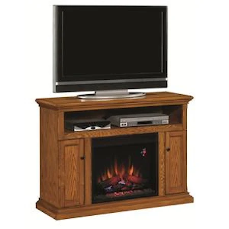 Cannes Antique Oak Electric Media Cabinet Fireplace with Two Doors & One Open Component Compartment